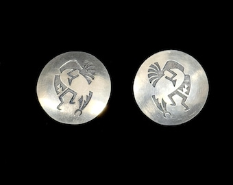 Hopi Sterling Overlay Earrings Kokopelli, Post Earrings