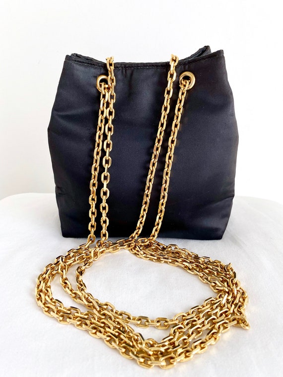 Vintage Jill Stuart Black Satin Evening Bag With Gold Chain Etsy