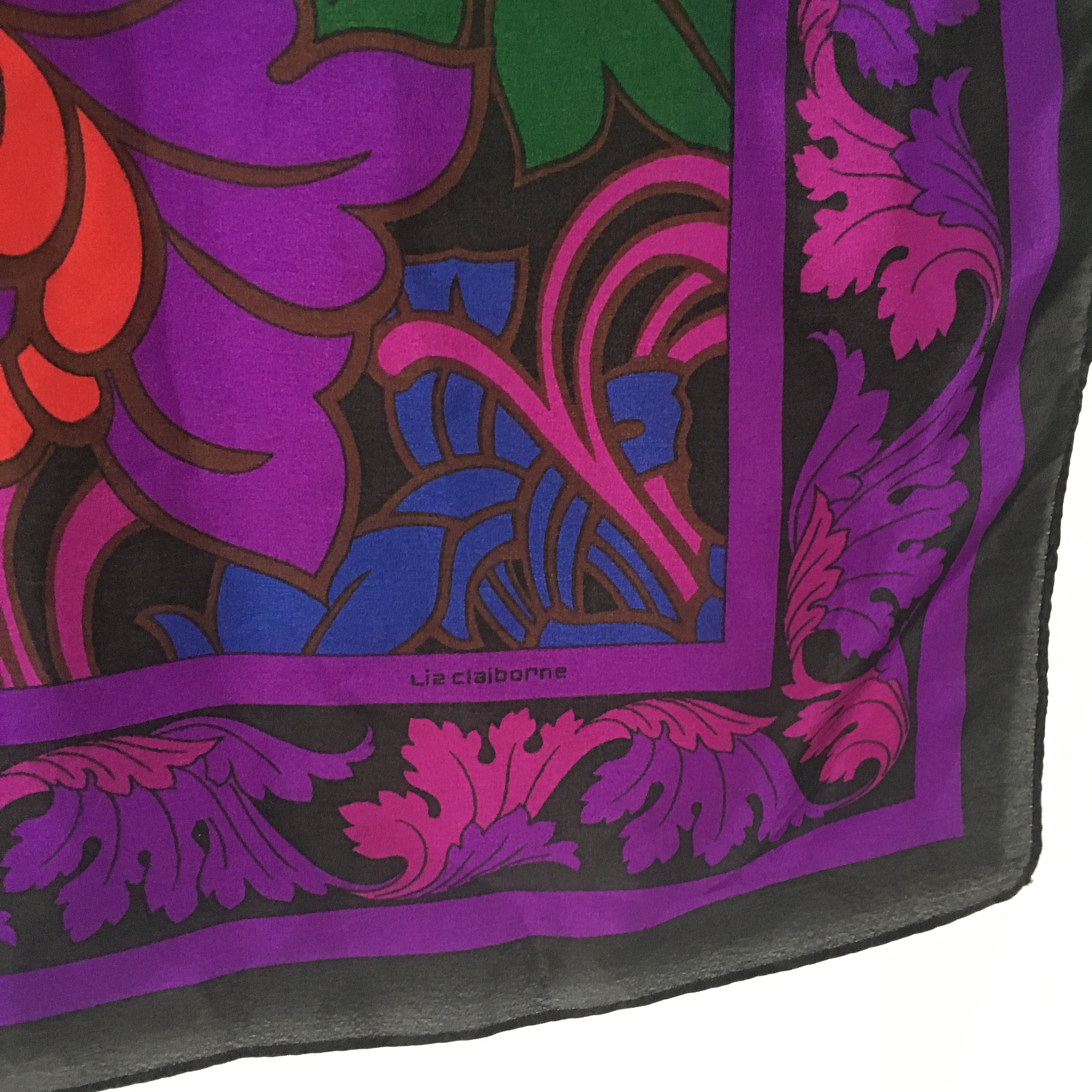 Foulard Carré Vintage En Soie Liz Claiborne - Motif Géométrique Multicolore - Très Bon état