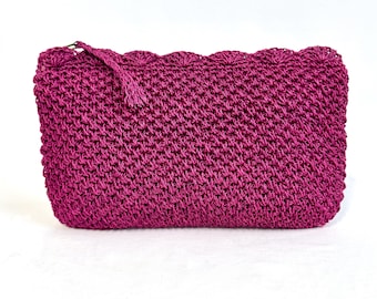 Vintage Magenta Raffia Clutch