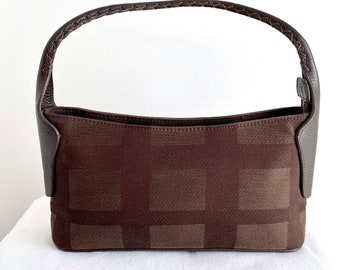 Daks London Brown Check Fabric and Leather Hobo Bag