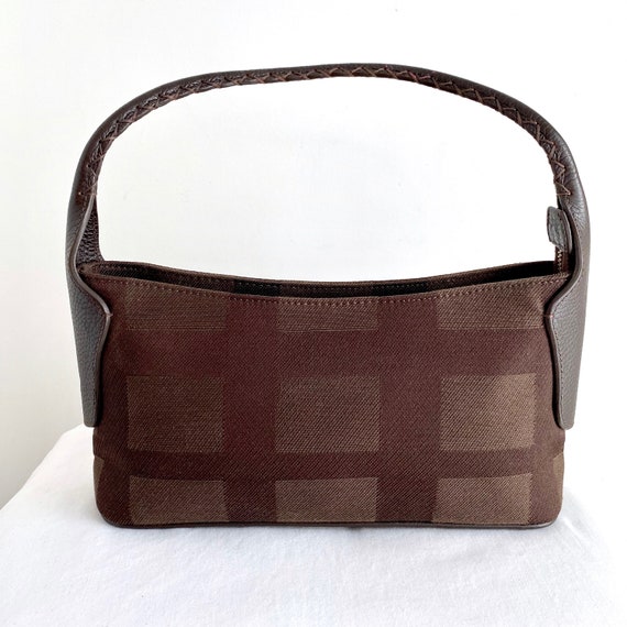 Daks London Brown Check Fabric and Leather Hobo B… - image 1