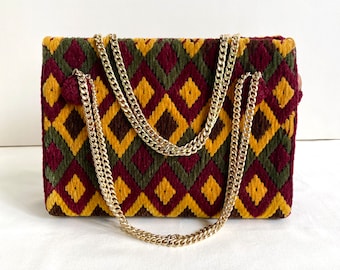 Vintage Walborg Chenille Diamond Design Handbag