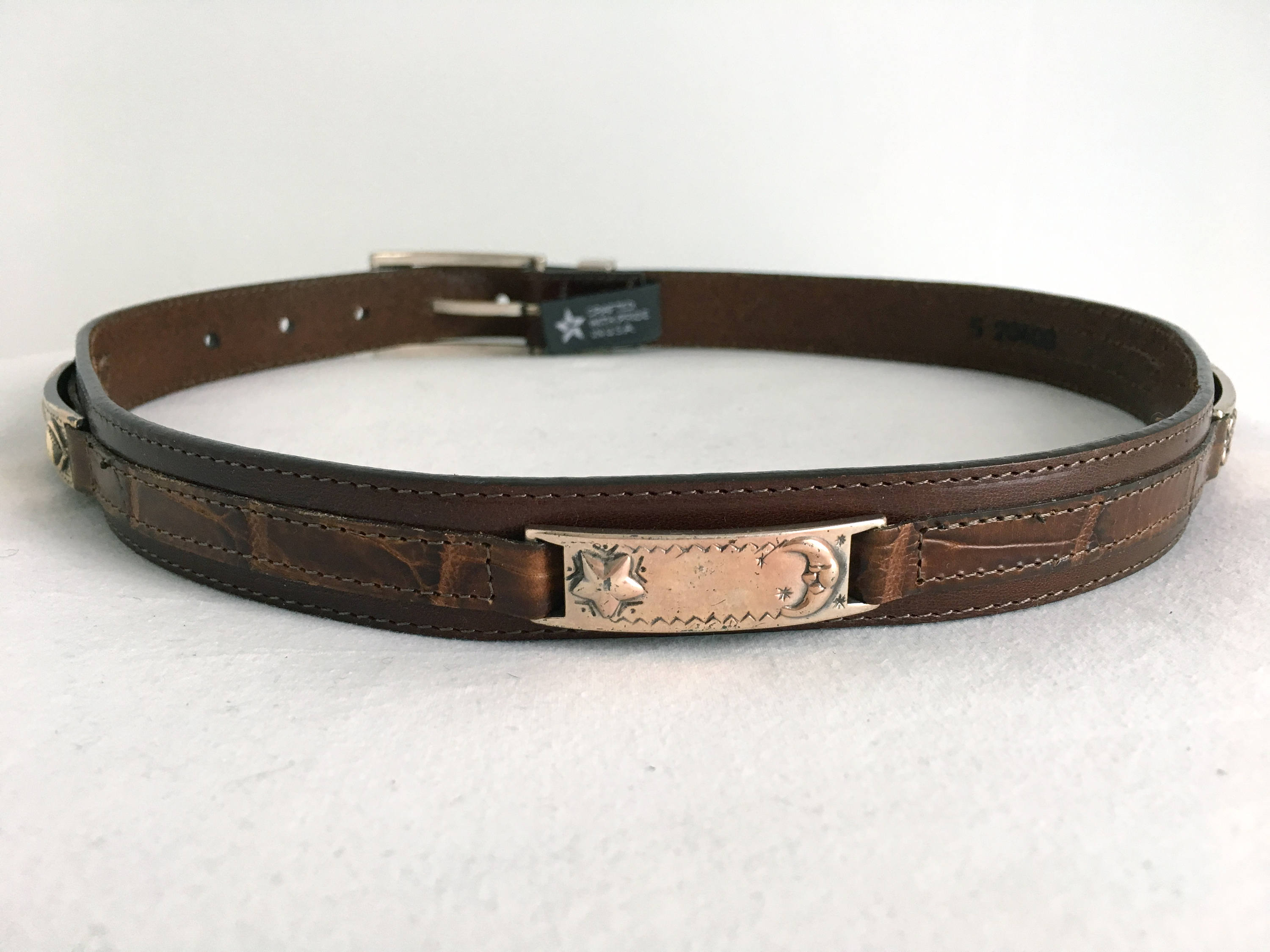 Ceinture En Cuir Marron Brighton Avec Boucle Argentée/laiton - Taille M (33-35"), Occasion Classique
