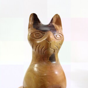Vintage Folk Art Cat Sitting on Haunches Carved from Solid Wood with Various Wood Knots, Signed image 2