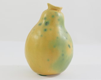 Pear Shaped Vase Yellow and Green Pottery Realistic Coloring 4.5"T, Vintage