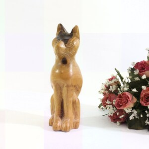 Vintage Folk Art Cat Sitting on Haunches Carved from Solid Wood with Various Wood Knots, Signed image 3