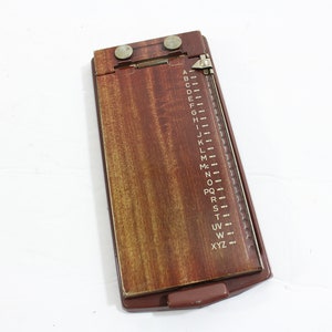 Vintage Bates List Finder Model A, Mostly Empty, Pop-Up Address Book by Letter, Brown Wood Grain Metal Case