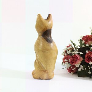 Vintage Folk Art Cat Sitting on Haunches Carved from Solid Wood with Various Wood Knots, Signed image 4