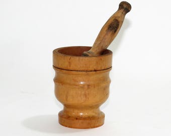 Vintage Mortar and Pestle Turned Wood Made in Italy | Light Colored Mortar Pestle | Kitchen Grinding Mashing | Vintage Pharmaceutical