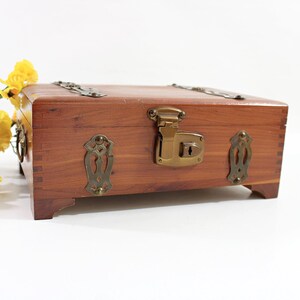 Vintage Cedar Chest: 1940s Wooden Trunk with Metal Hardware, Jewelry Box