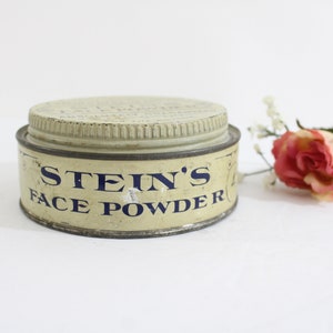 Vintage Vanity Tin for Stein&#39;s Face Powder 1920s, For Stage Makeup or Boudoir, FULL of Loose Powder #4 Flesh Color, Easy Open/Close