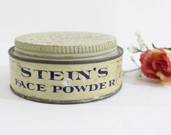 Vintage Stein's Face Powder Tin 1920s, For Stage Makeup or Boudoir, FULL of Loose Powder #4 Flesh Color, Easy Open/Close