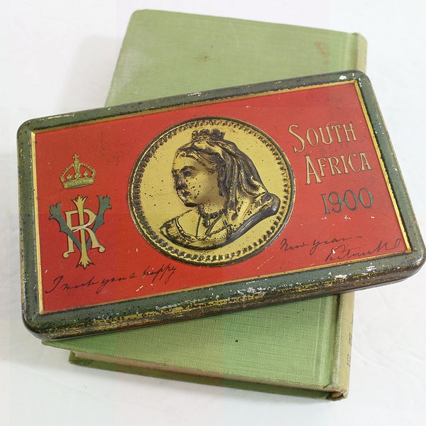 Antique Chocolate Tin Issued to Soldiers in Second Boer War by Queen Victoria in 1899/1900 with Personal Message at Bottom