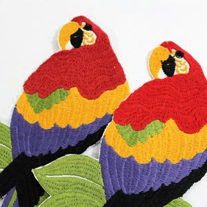 Colorful Parrot Appliques (Pair): Embroidered Iron-On Patch, 14.25&quot;L