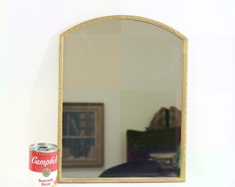 Vintage Vertical Wall Mirror with Textured Gold Tone Plastic Frame 60s Era, Arched Rounded Top 16.25"T x 12.75"W