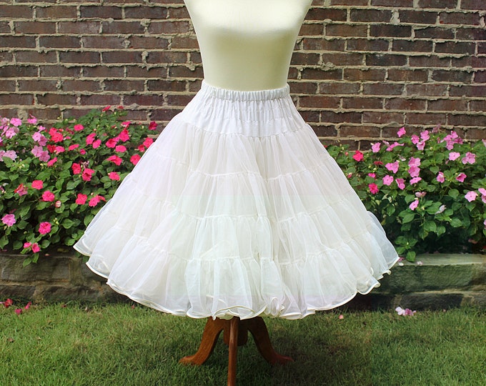 Vintage 3 Layer White Square Dance Petticoat Malco Modes Size Small, Great Elastic, Satin