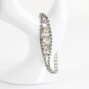 Vintage Rhinestone Bracelet: 1950s Diamante Clear Stone Bracelet, 7&quot;L