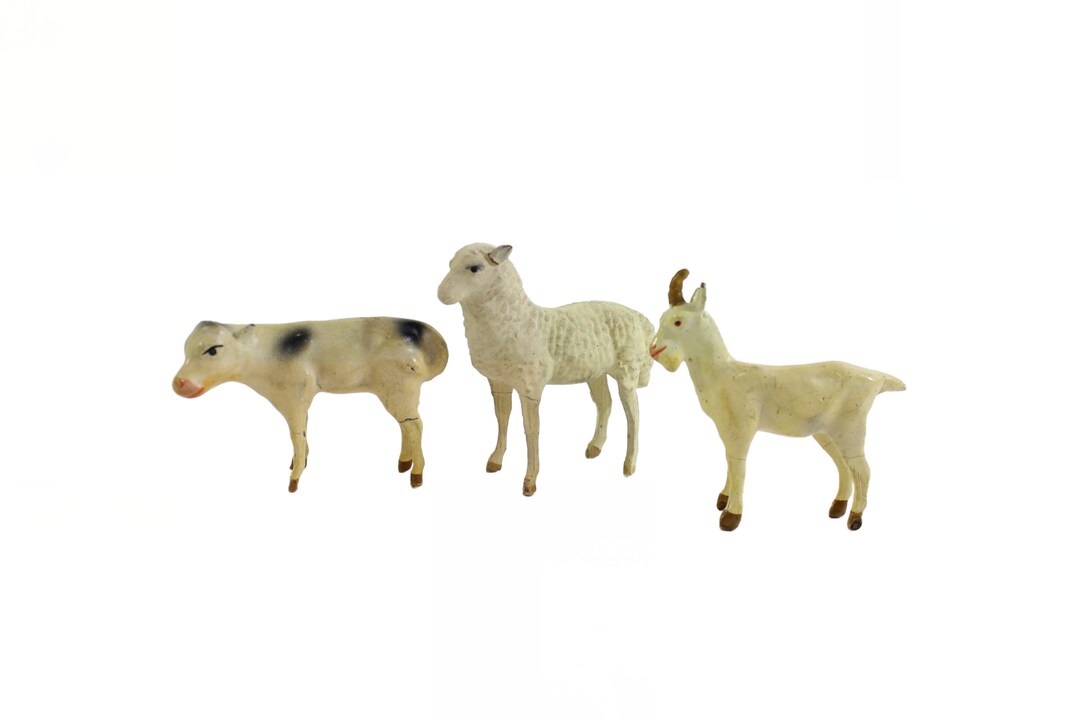 Vintage Nativity Animals 3 Cow Billy Goat & Sheep Made in Etsy