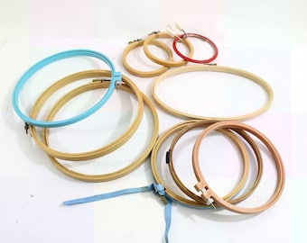 Embroidery Hoops (10) in Various Sizes 8.5" 6.5" 6.25" 4.25", Oval 9.5" x 5.5" Wood & Plastic