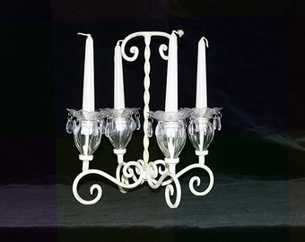 Vintage Twisted Wire Candelabra 4 Arm with Dangling Crystals, 11.5"T, Charming Shabby Chic Centerpiece, Easy Carry