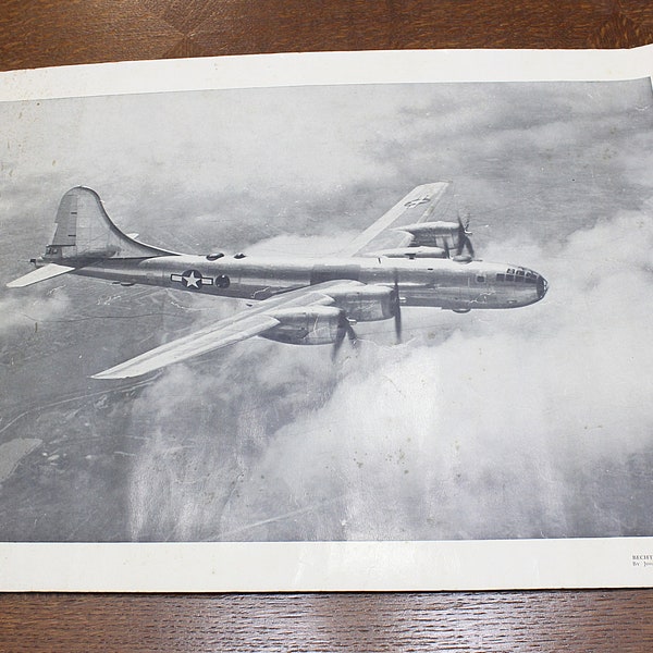 World War 2 Black/White Photo Boeing B-29 Airplane in Air, Frameable Picture 20"L x 13.5"W, Pic of Airplane that Dropped the Atomic Bomb
