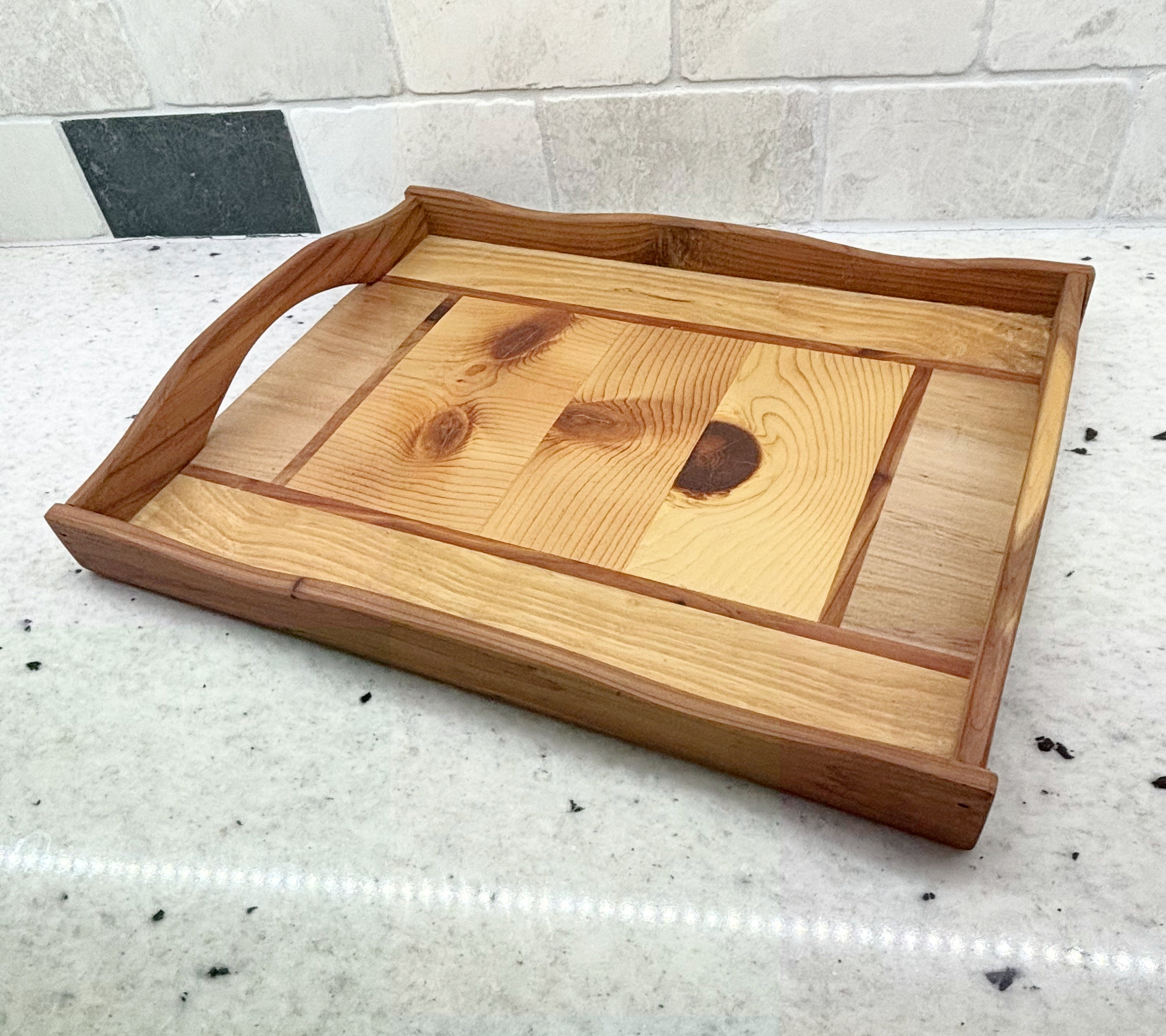 Vintage Wooden Tray With Pine Knots, Beautiful Wood Grain