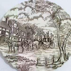 Vintage Royal Mail Brown Transferware Staffordshire Ironstone Plates (2) Made in England