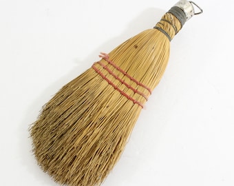Vintage Whisk Broom, Handheld Broom with Metal Cap & Loop to Hang