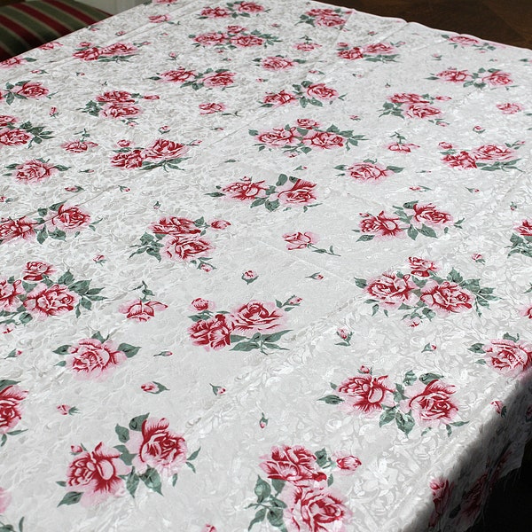 1.3 yds/47" x 46" Vintage Challis Fabric Pink Roses on White Background