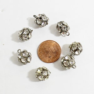 Sparkling Faceted Glass Rhinestone Ball Bead Pendants/Charms (7), 11 mm