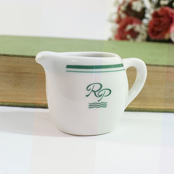 Vintage Weiden Single Serve Creamer with Green Stripe, Restaurant Ware, Marked "RP" on Front, Bauscher Weiden Mark Germany