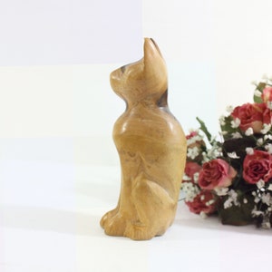 Vintage Folk Art Cat Sitting on Haunches Carved from Solid Wood with Various Wood Knots, Signed image 5