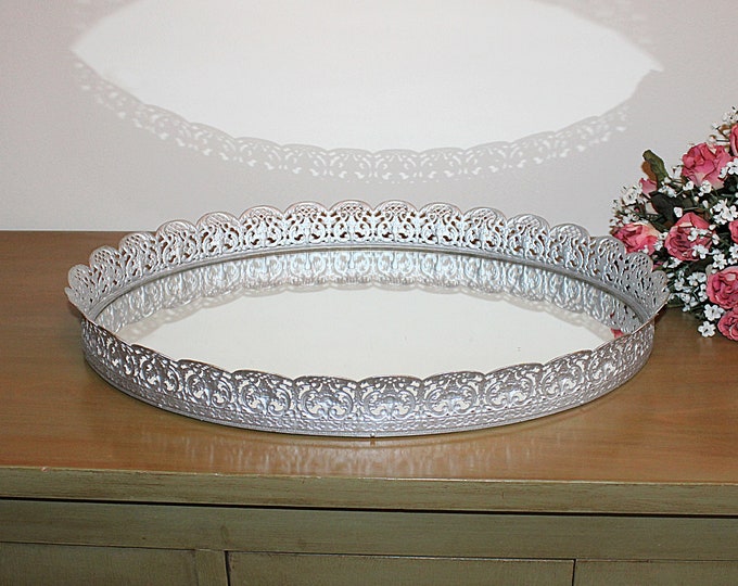 Large Vintage Mirror Tray 18l X 12.75w Painted Etsy