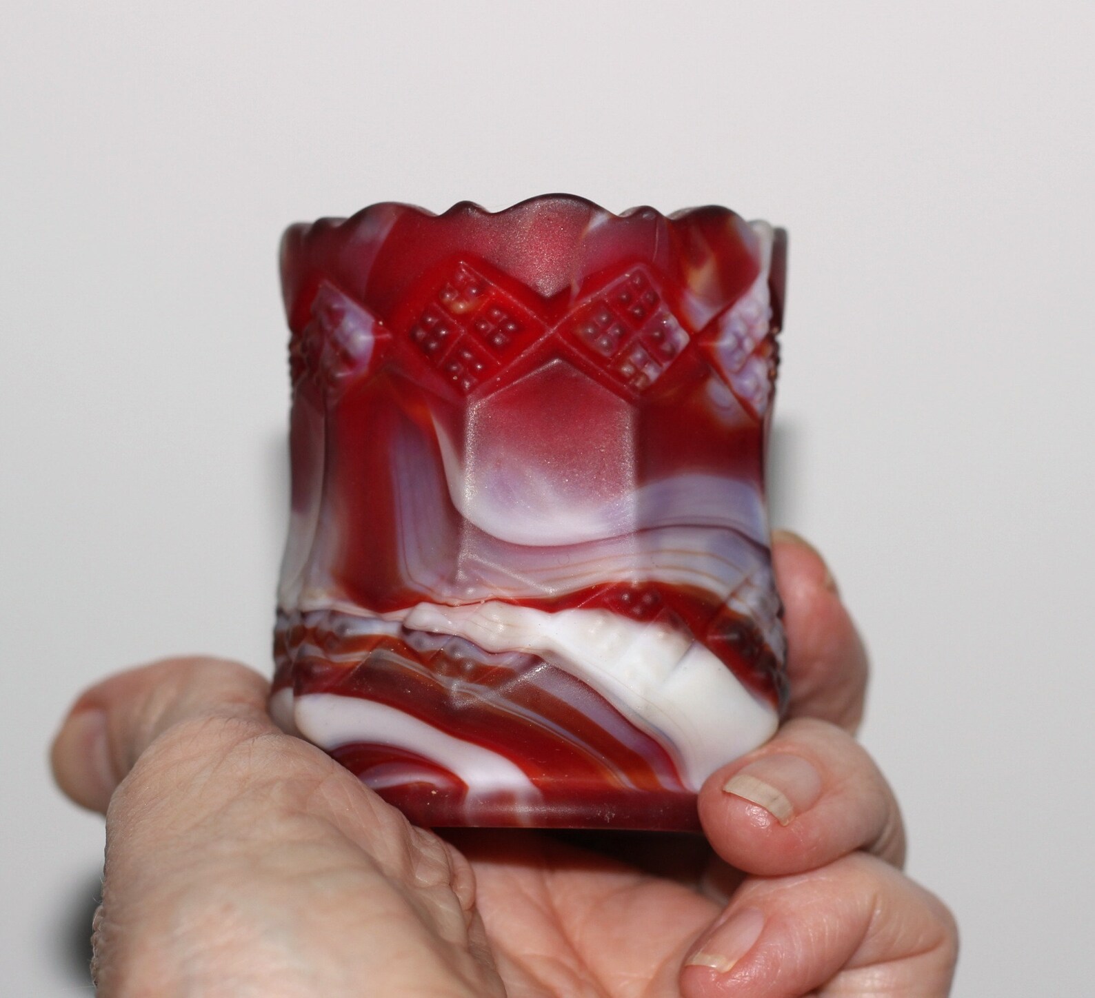 Red Slag Glass Toothpick Holder Red with White Swirls Etsy