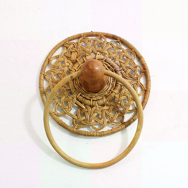 Vintage Wicker Towel Ring Natural Color 9.5"L, Hand Towel Hanger, Boho Bath Decor