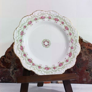 Vintage Limoges Porcelain Plate: A. Lanternier Pink Roses, Gold Rim (10 inch)