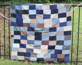 Vintage Wool Patchwork Quilt with NO Batting 53.5" x 51.5", Made Entirely of Tailor's Samples Back & Front, Has Moth Holes, CUTTER QUILT