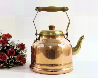 Vintage 10 cup Copper Kettle with Gold Lid & Spout, Lid Easy On/Off La Belle Cuisine