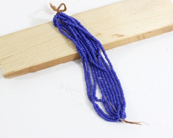 Vintage 40's Czech Glass Rocaille Seed Beads Royal Blue 1 Hank 10 Strands 4.5"L, 18-0 or 18 Beads to 1", 1mm Hole
