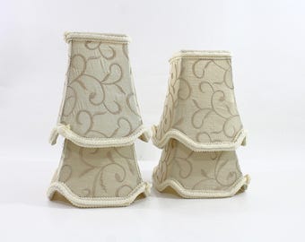 Chandelier Embroidered Clip on Lamp Shades (4), Off White Ecru Color, Nice Quality