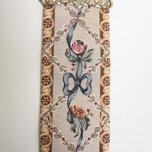 Vintage Belgian Made Bell Pull Tapestry Wall Hanging with Ornate Gold Hanger and Tassel