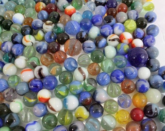 Over 300 Vintage Glass Marbles Multicolored 15-22 mm, Shooters, Swirly