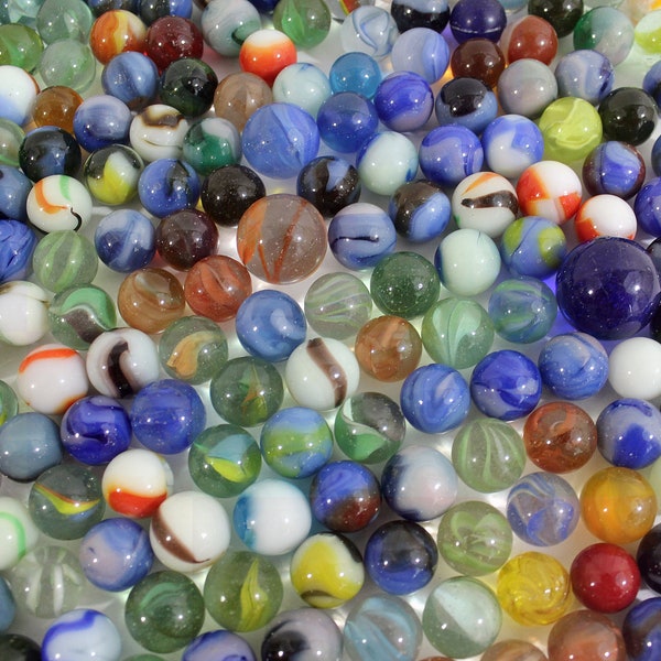 Over 300 Vintage Glass Marbles Multicolored 15-22 mm, Shooters, Swirly