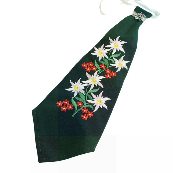 Vintage Bavarian Oktoberfest Edelweiss Novelty Tie, Green Background, Decorative Wide Costume Tie, Square Dance Tie, Licht Trachtenhaus