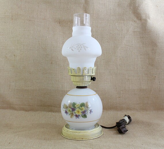 Vintage LAMP Parts floral Hurricane Lamp With Mismatched Globes