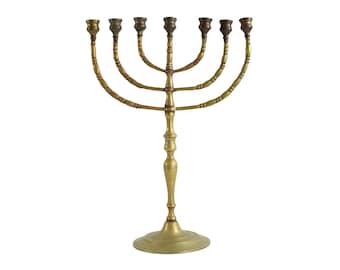 Vintage Tall Brass Menorah 7 Arm 16.25"T, Jewish Candelabra, Jewish Candlestick, Judaica