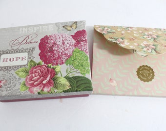 Vintage Partial Blank Note Card Sets...Pink Hydrangea/Roses Cards & Brown and Pink Floral Fold Up Notes with Stickers, Store-Bought Sets