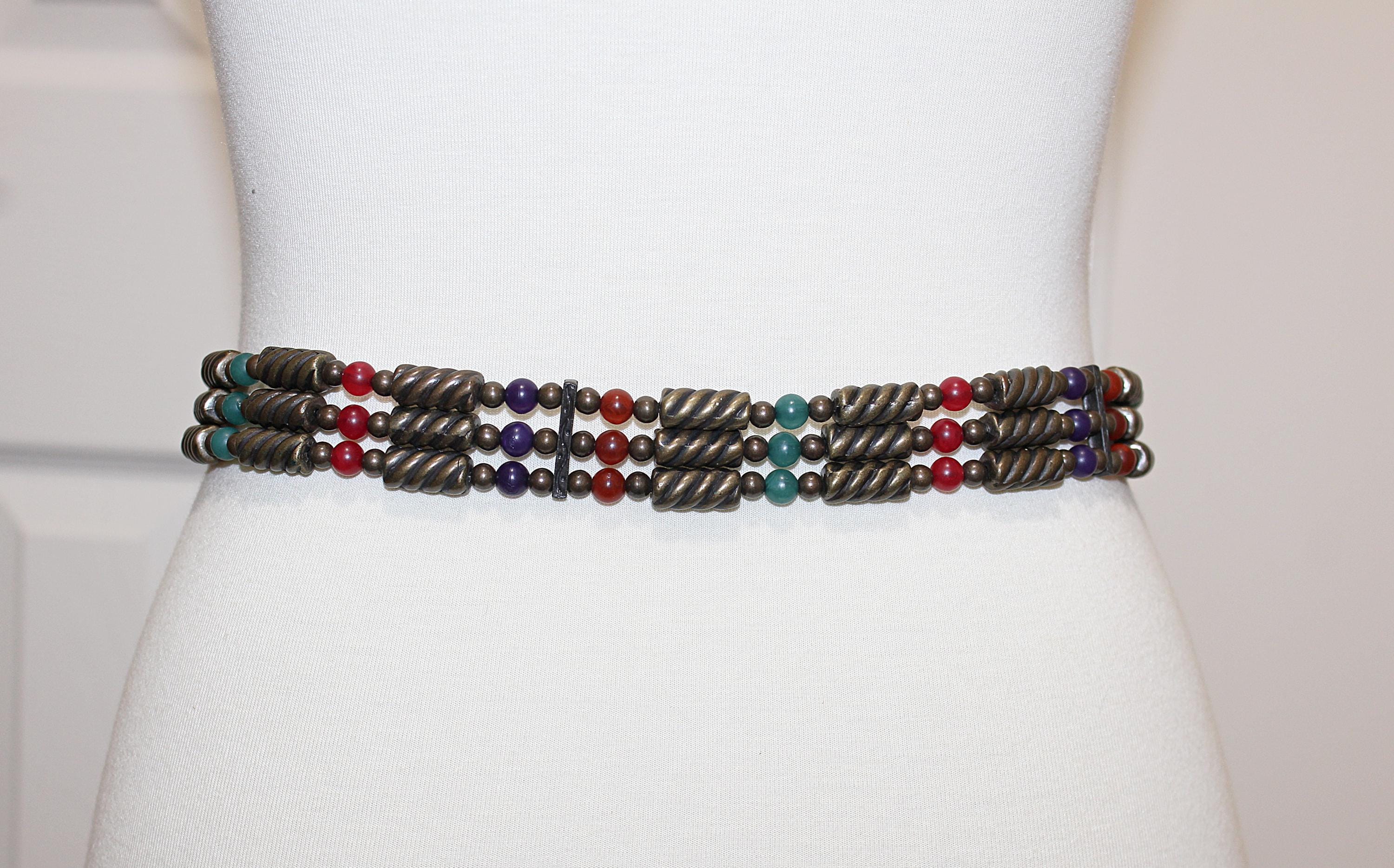 Vintage 80s Beaded Leather Belt: Western Buckle, Boho Style  display picture 3