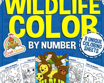 Wildlife Color-by-Number Activity for Kids | 8 Printable Animal Coloring Pages | Preschool and Kindergarten Art | PDF Download